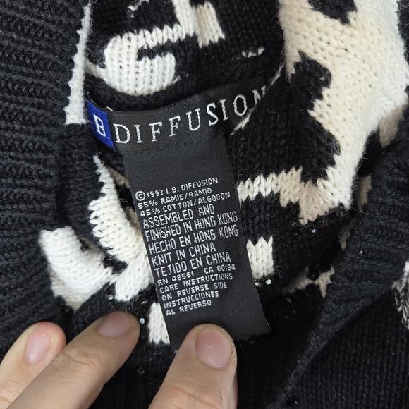 Vtg J B Diffusion Womens Sweater M Black Pink Turtleneck Art To Wear Abstract - Picture 7 of 12